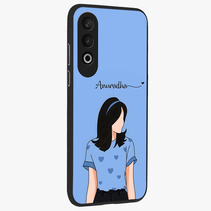 Soft Hearts Girl Custom Name Glass Case for OnePlus Nord CE 4 |1+Nord CE 4