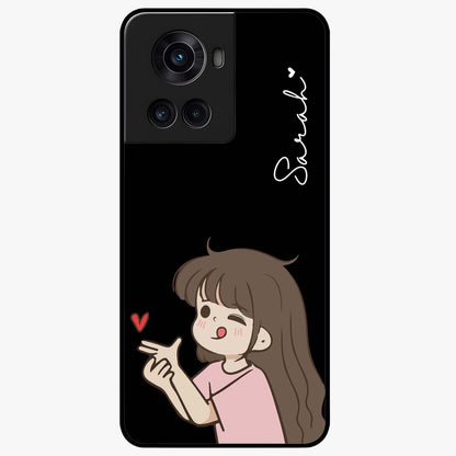 Cute Girl Firing Heart Glass Case for OnePlus 10R |1+10R