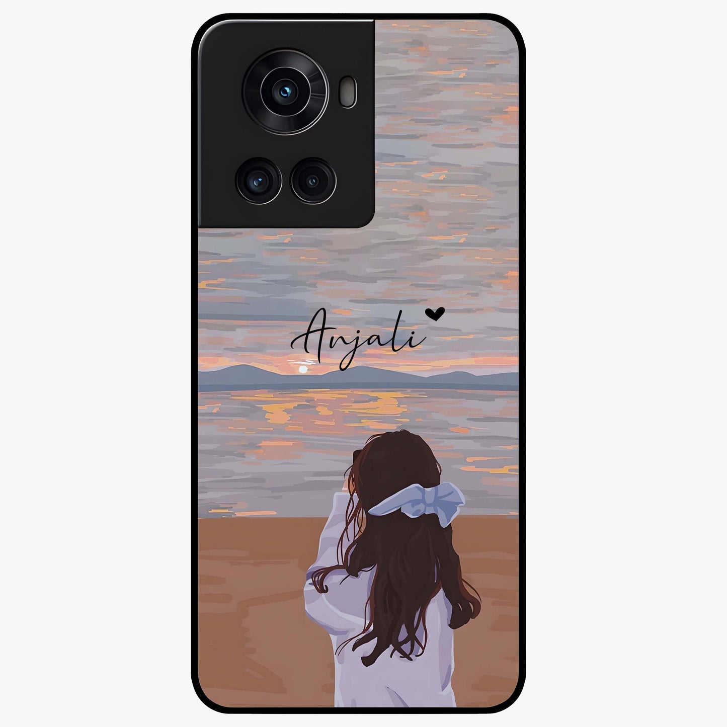 Girl Facing Sunset Beach Custom Name Glass Case for OnePlus 10R |1+10R