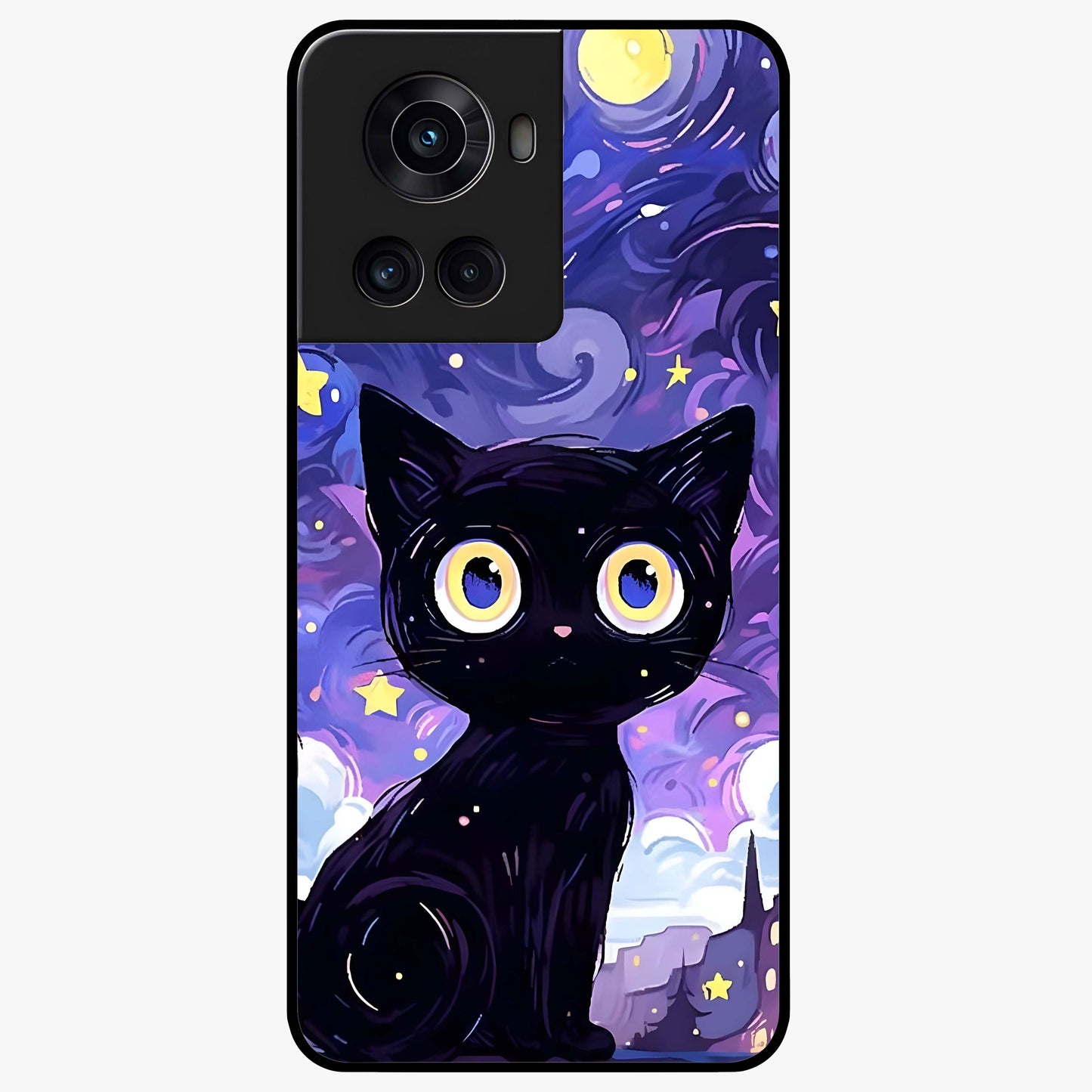 Abstract Cat Art Glass Case for 1+10R vibrant front view featuring modern artistic cat illustration