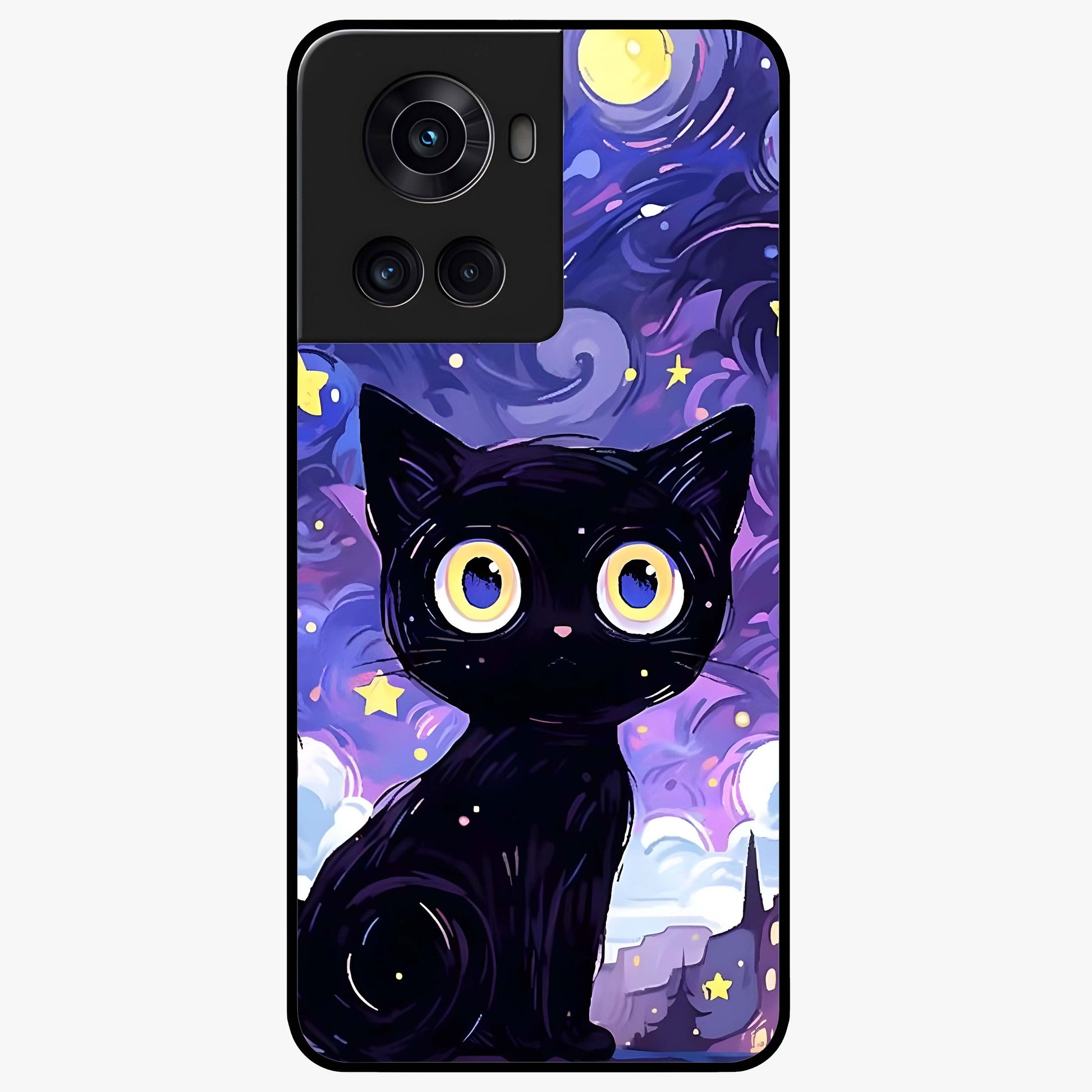 Abstract Cat Art Glass Case for 1+10R vibrant front view featuring modern artistic cat illustration
