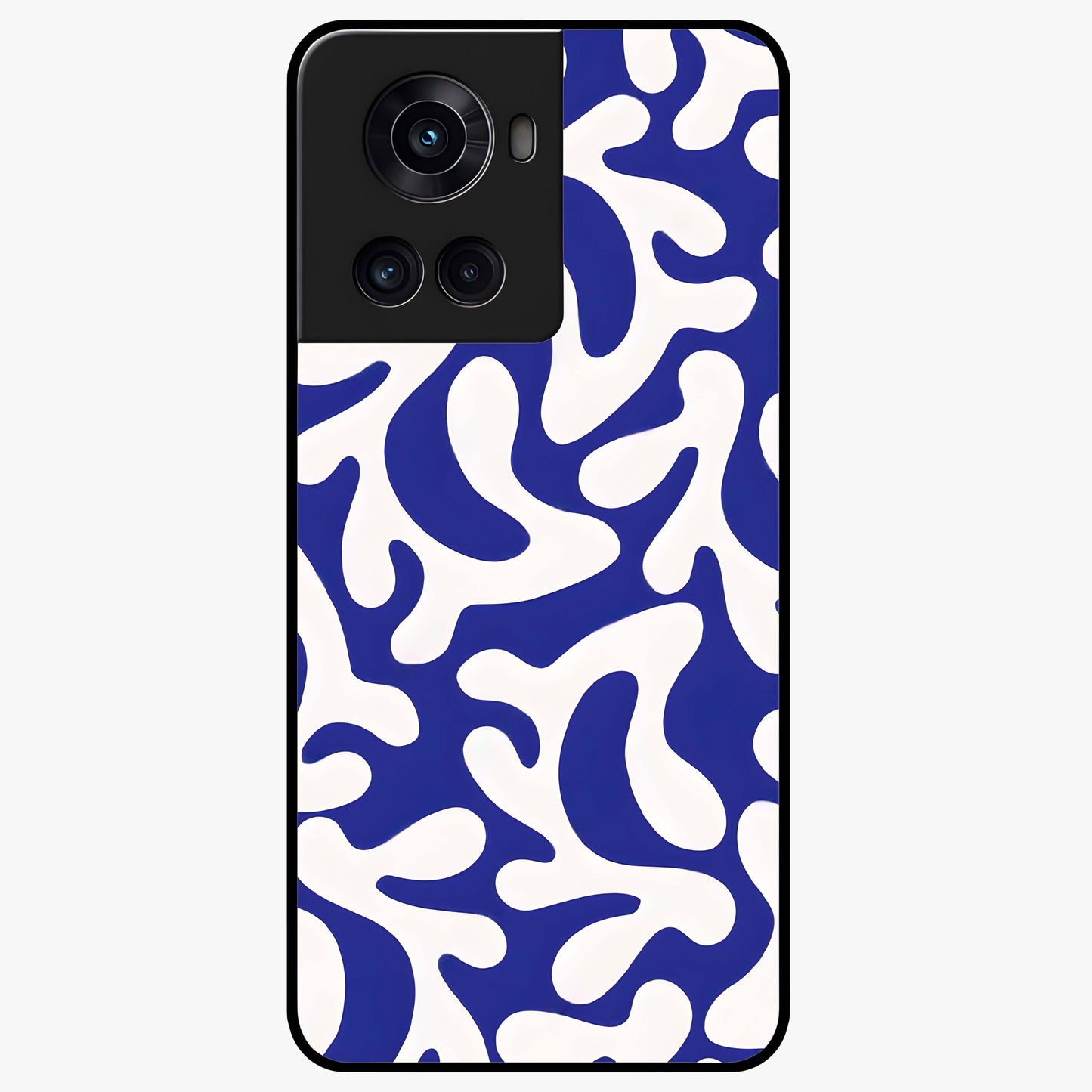 Abstract Coral Waves Glass Case for 1+10R front view featuring flowing ocean inspired coral wave artwork