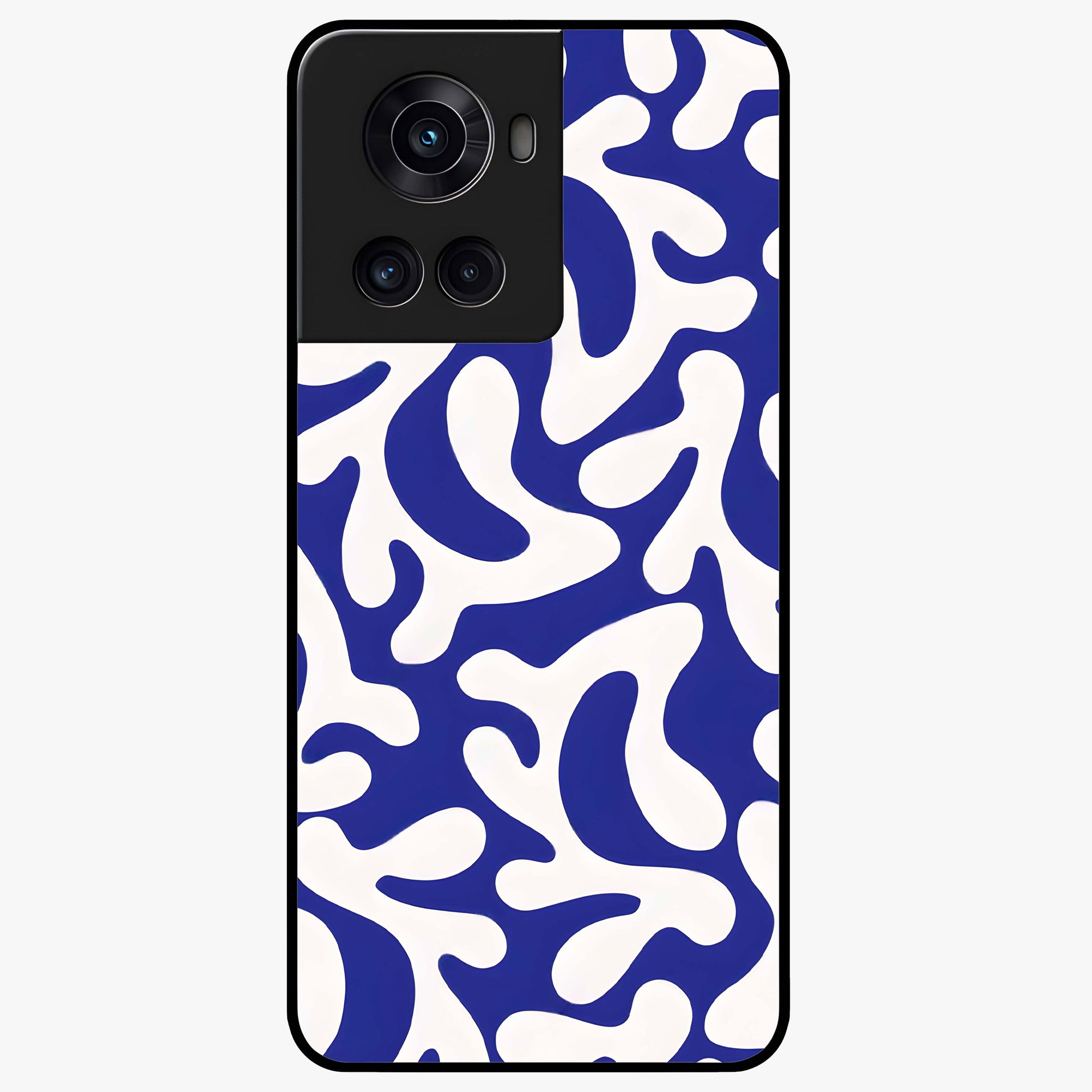 Abstract Coral Waves Glass Case for 1+10R front view featuring flowing ocean inspired coral wave artwork