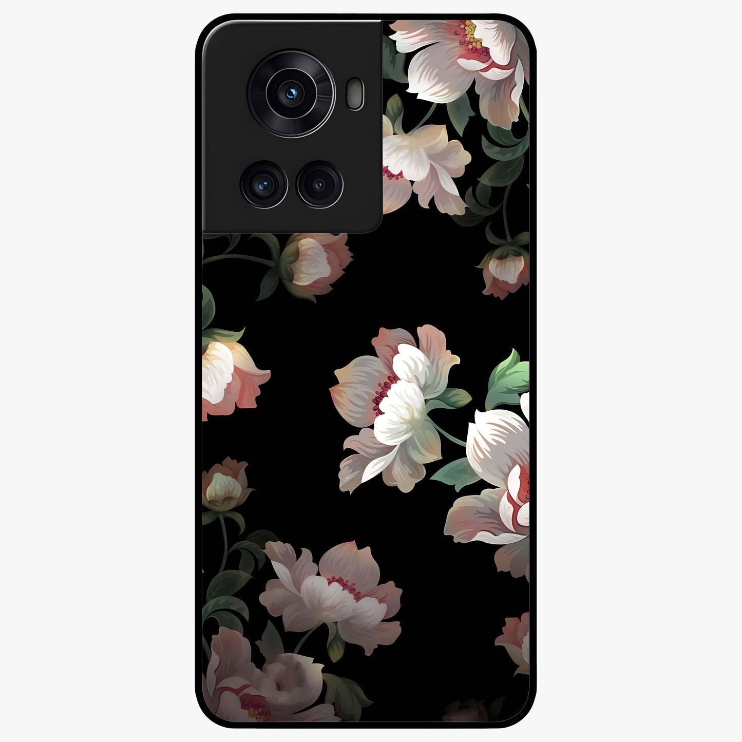 Abstract Embossed Blooming Bright Flower Glass Case for 1+10R front view featuring vibrant raised floral artwork
