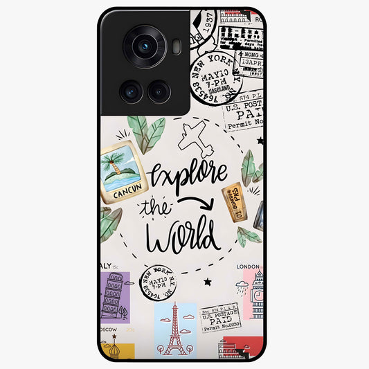 Adventure Awaits Art Glass Case for 1+10R front view featuring bold travel inspired typography artwork