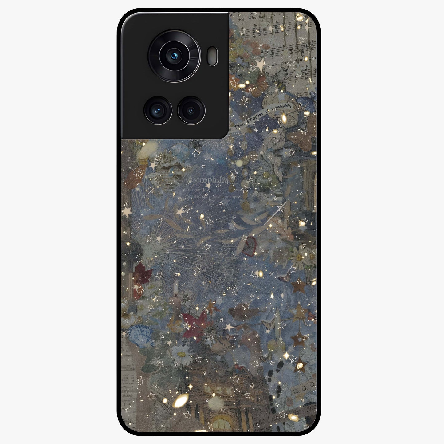 Aesthetic Astrolophia Glass Case for 1+10R front view featuring celestial astrology inspired artwork