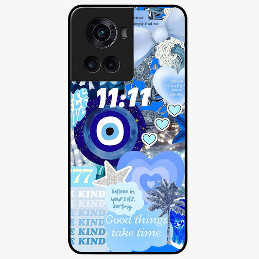 Aesthetic Be Kind Eye Glass Case for 1+10R front view featuring minimal eye illustration with positive message