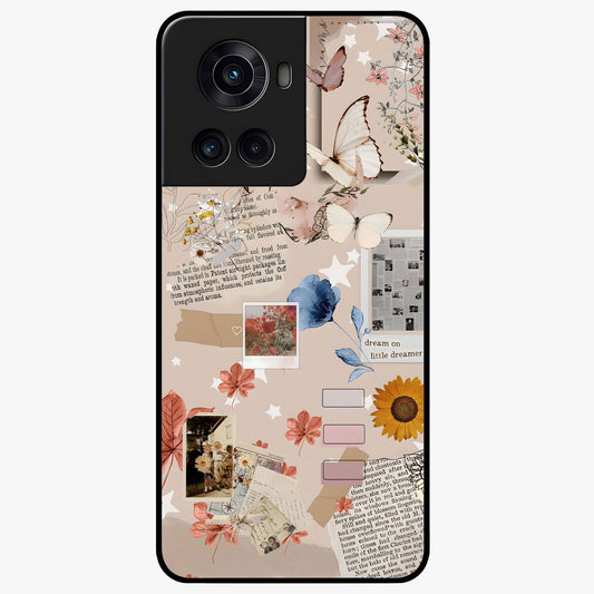 Aesthetic Butterfly Glass Case for 1+10R front view featuring elegant butterfly artwork with soft aesthetic tones