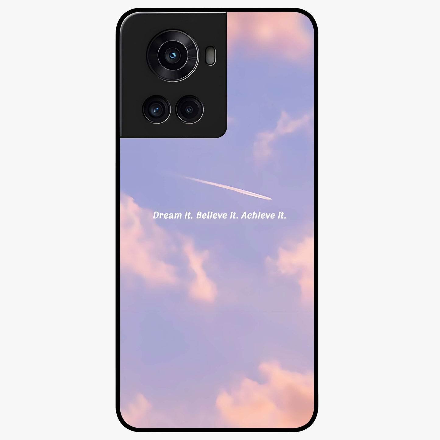 Aesthetic Clouds Dream Glass Case for 1+10R soft front view featuring dreamy pastel cloud artwork