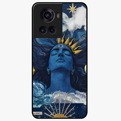 Aesthetic Lord Shiva Glass Case for 1+10R bold front view featuring detailed spiritual Shiva artwork