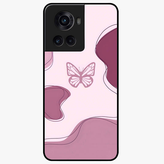Aesthetic Pinkish Custom Name Butterfly Glass Case for 1+10R elegant front view featuring pink butterfly artwork with personalized name design