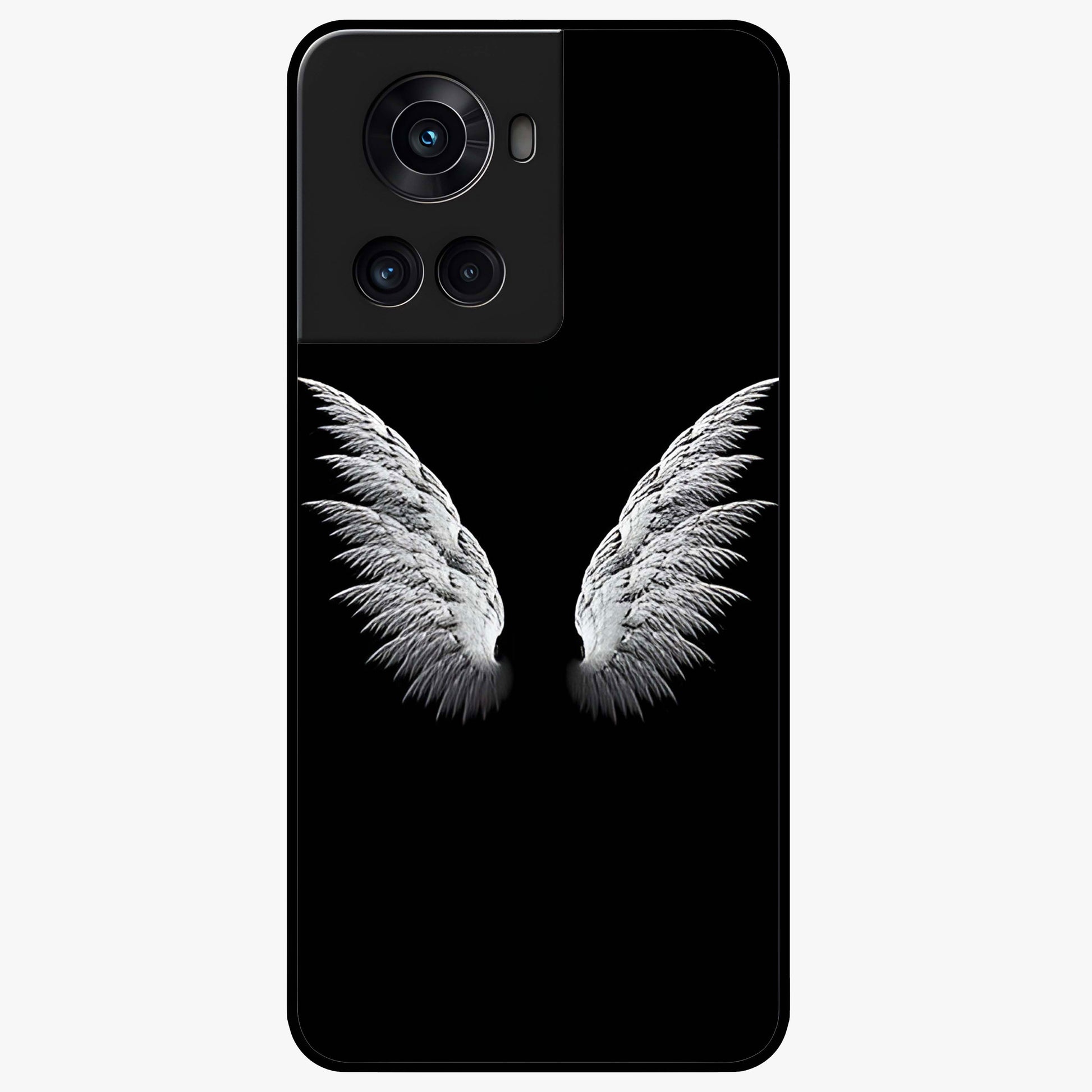 Angel Wing Grace Glass Case for 1+10R elegant front view featuring soft angel wing artwork