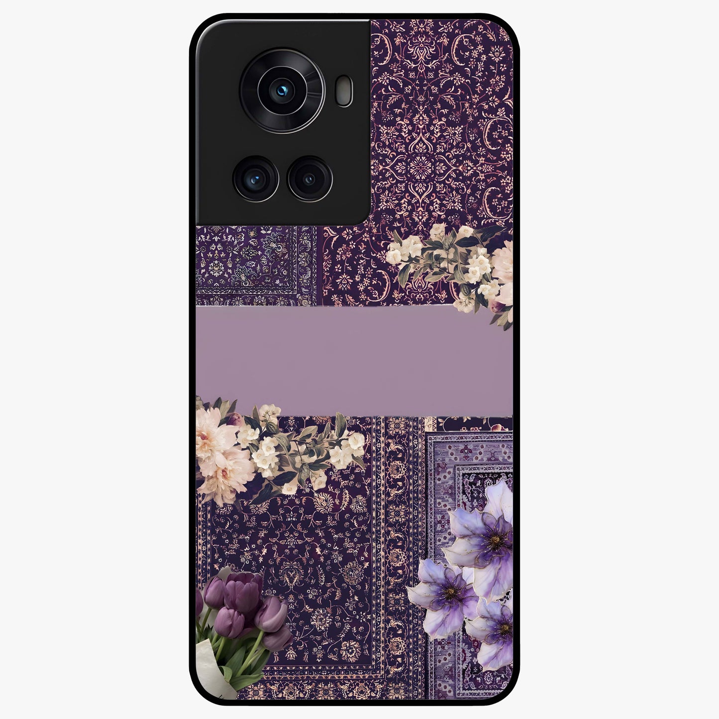Antique Floral Whisper Glass Case for 1+10R vintage front view featuring soft antique floral artwork