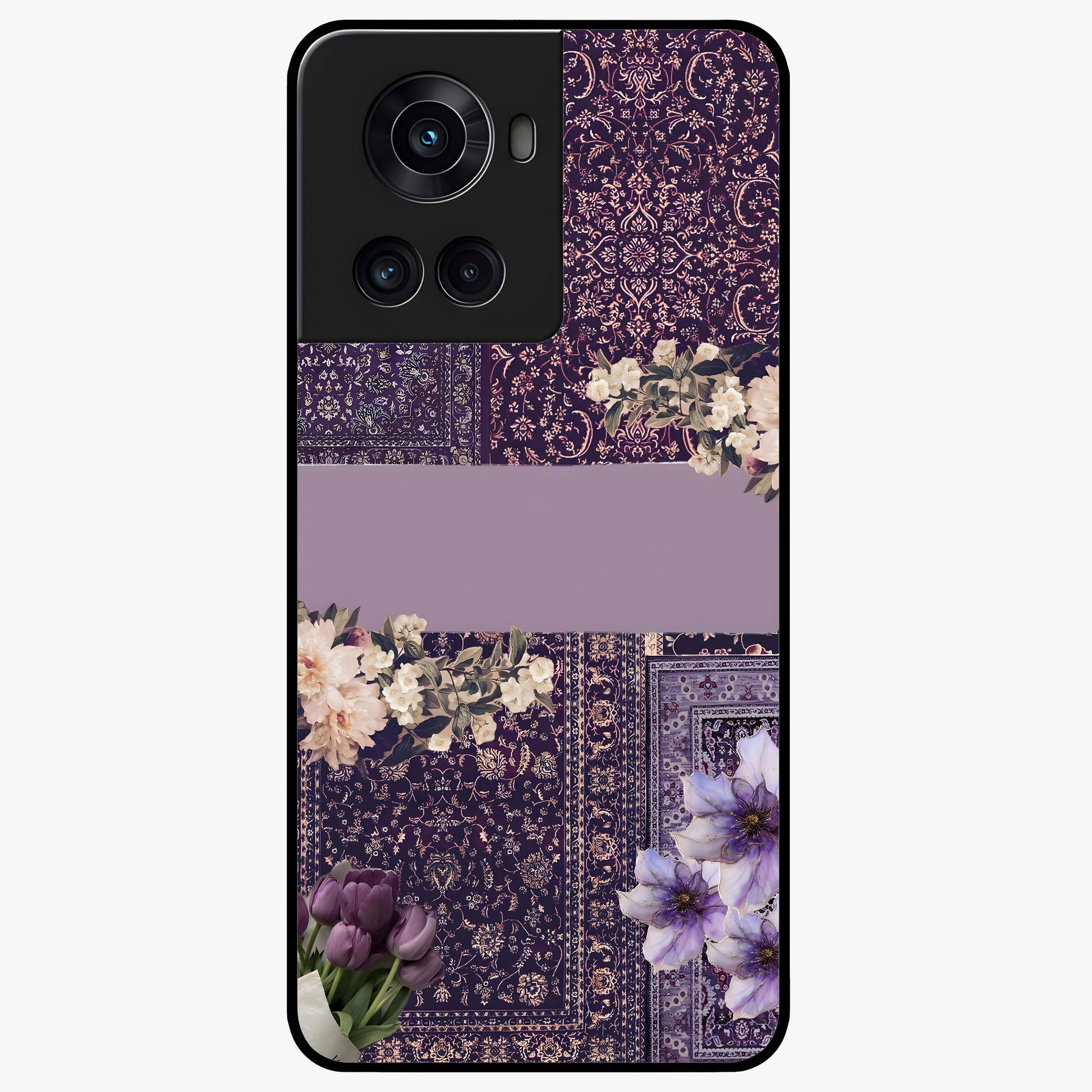 Antique Floral Whisper Glass Case for 1+10R vintage front view featuring soft antique floral artwork