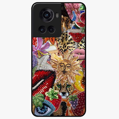 Beaded Fashion Jungle Glass Case for 1+10R bold front view featuring beaded jungle themed artwork