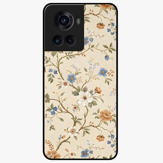Beige Vintage Flower Glass Case for 1+10R soft front view featuring classic beige floral artwork