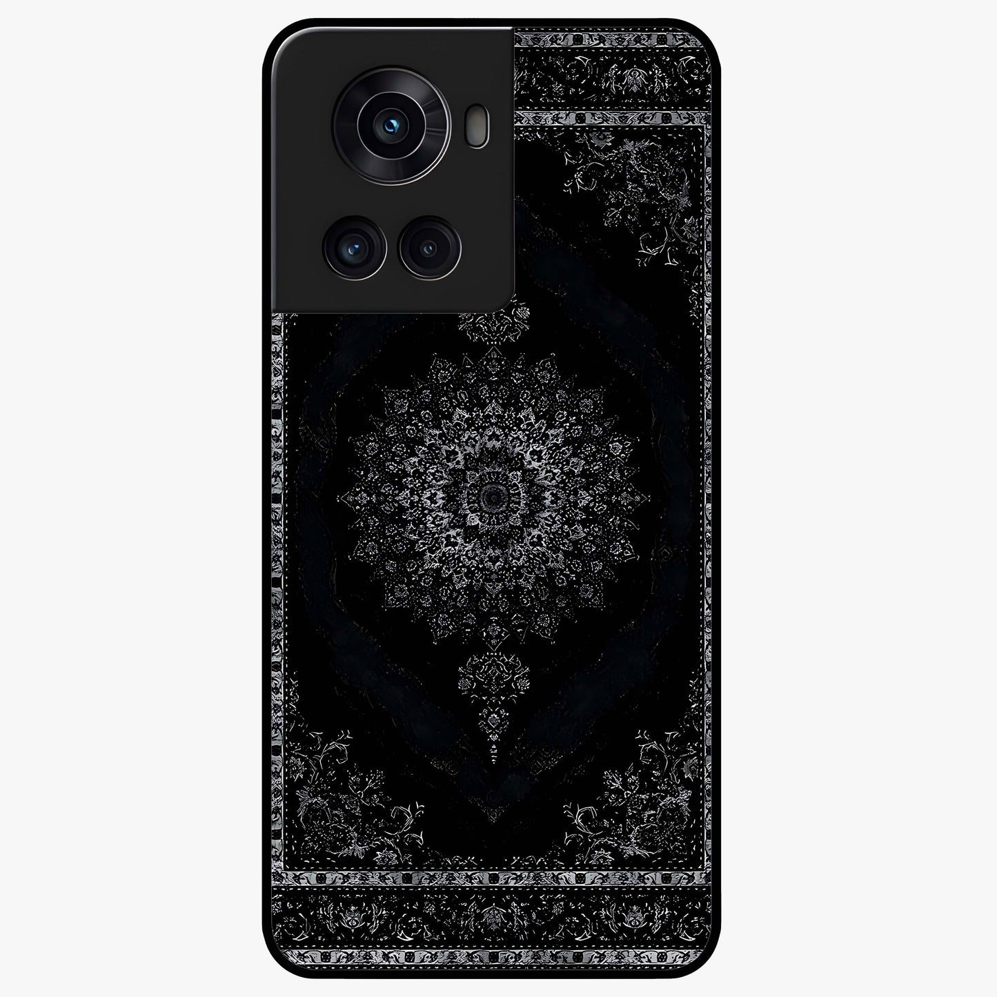 Black Persian Carpet Glass Case for 1+10R rich front view featuring intricate Persian carpet pattern artwork