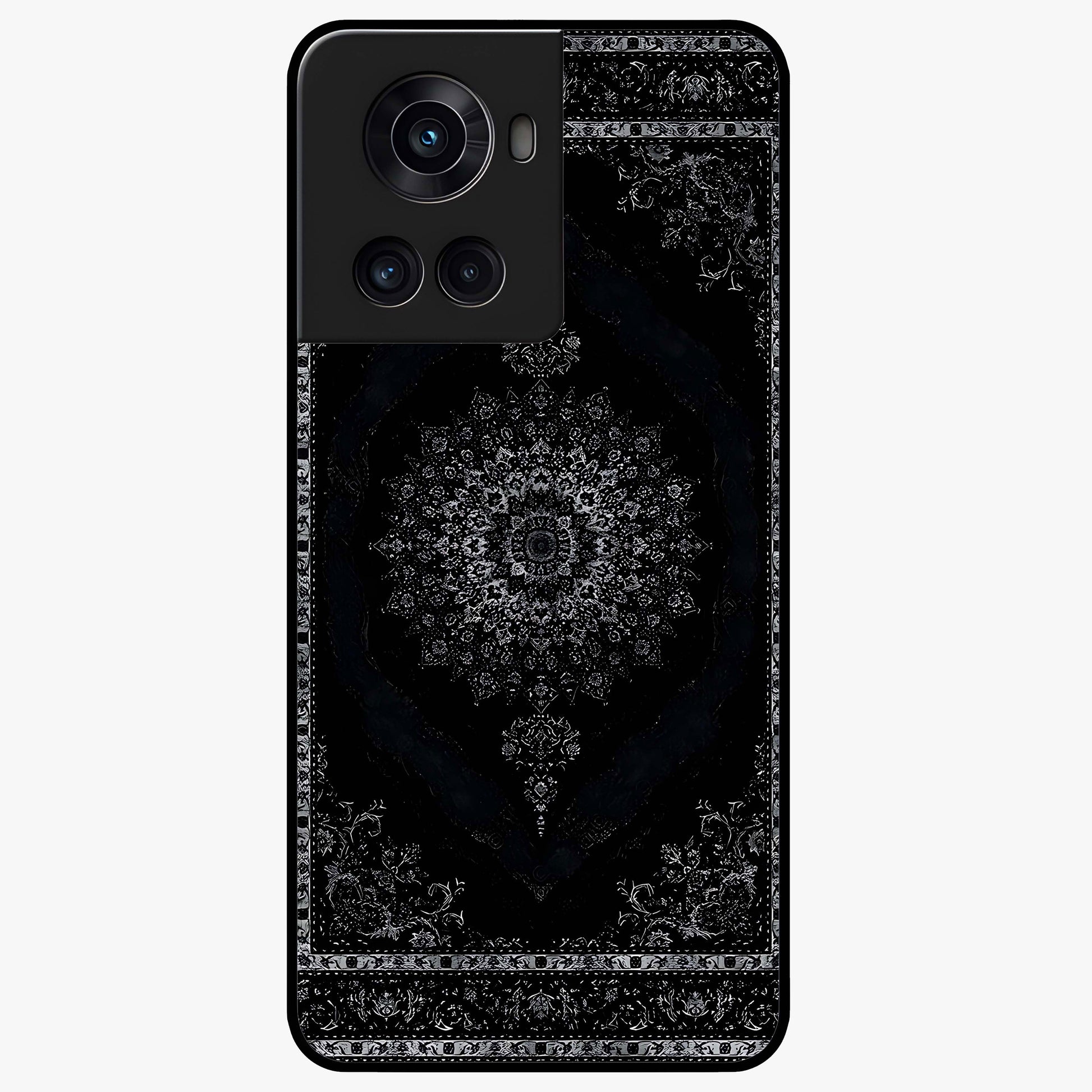 Black Persian Carpet Glass Case for 1+10R rich front view featuring intricate Persian carpet pattern artwork