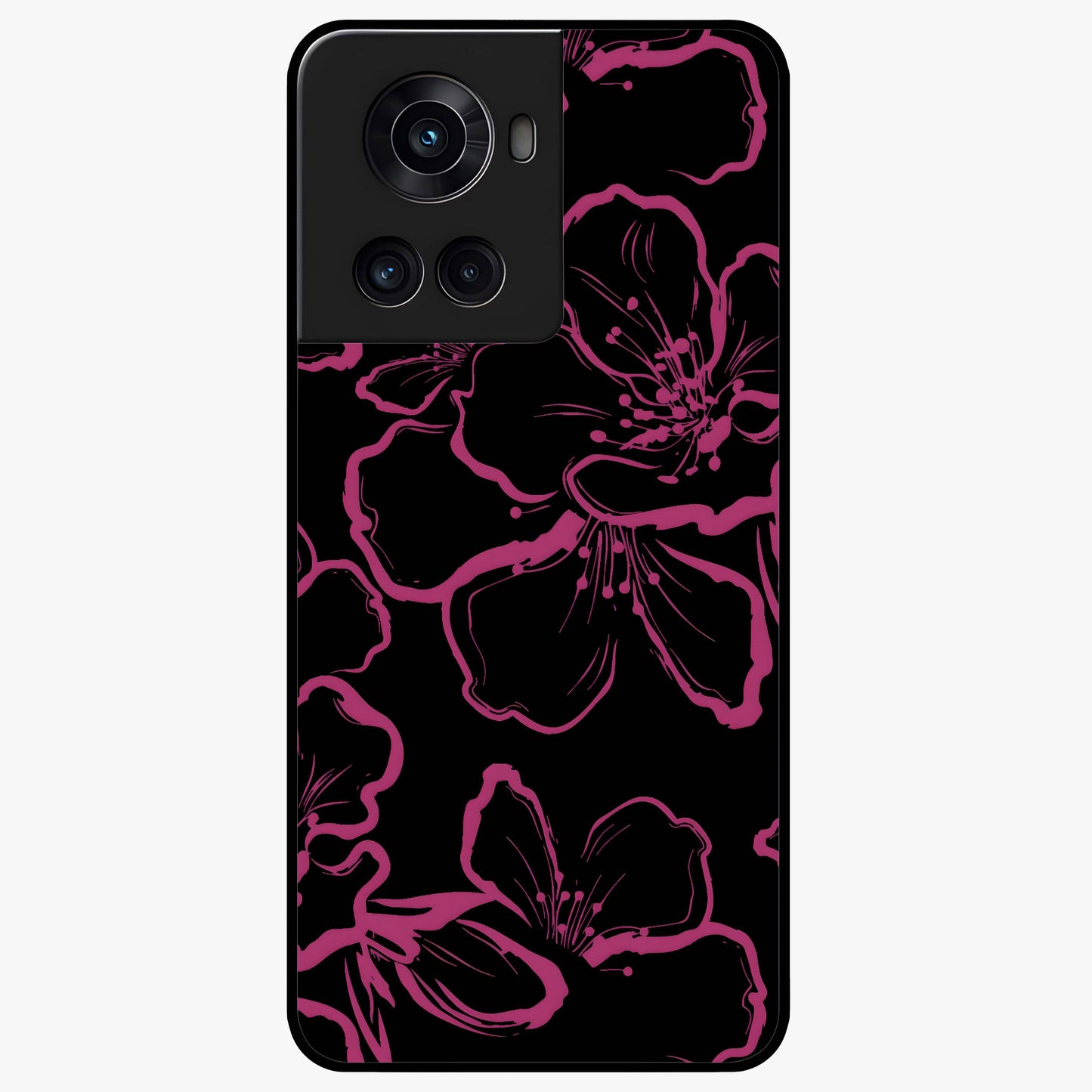Black Violet Sketch Garden Glass Case for 1+10R artistic front view featuring violet floral sketch artwork