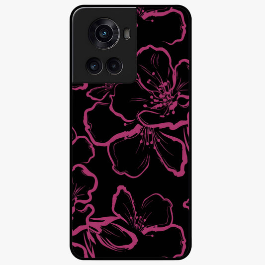 Black Violet Sketch Garden Glass Case for 1+10R artistic front view featuring violet floral sketch artwork
