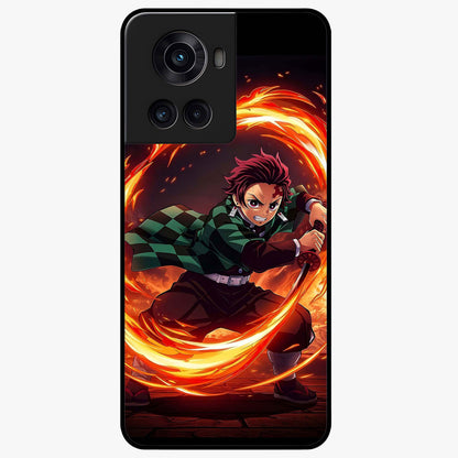 Blazing Sword Resolve Glass Case for 1+10R showing full back design in clean flat view with blazing sword artwork and glossy glass finish.