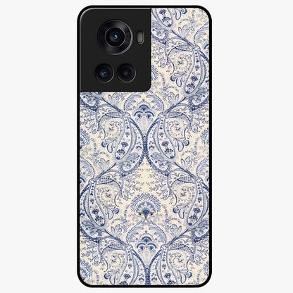 Blue Paisley Bloom Glass Case for 1+10R intricate front view featuring paisley floral artwork in rich blue tones