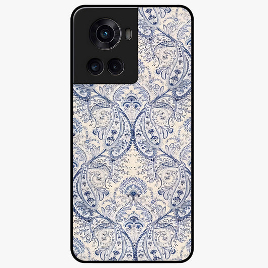 Blue Paisley Bloom Glass Case for 1+10R intricate front view featuring paisley floral artwork in rich blue tones