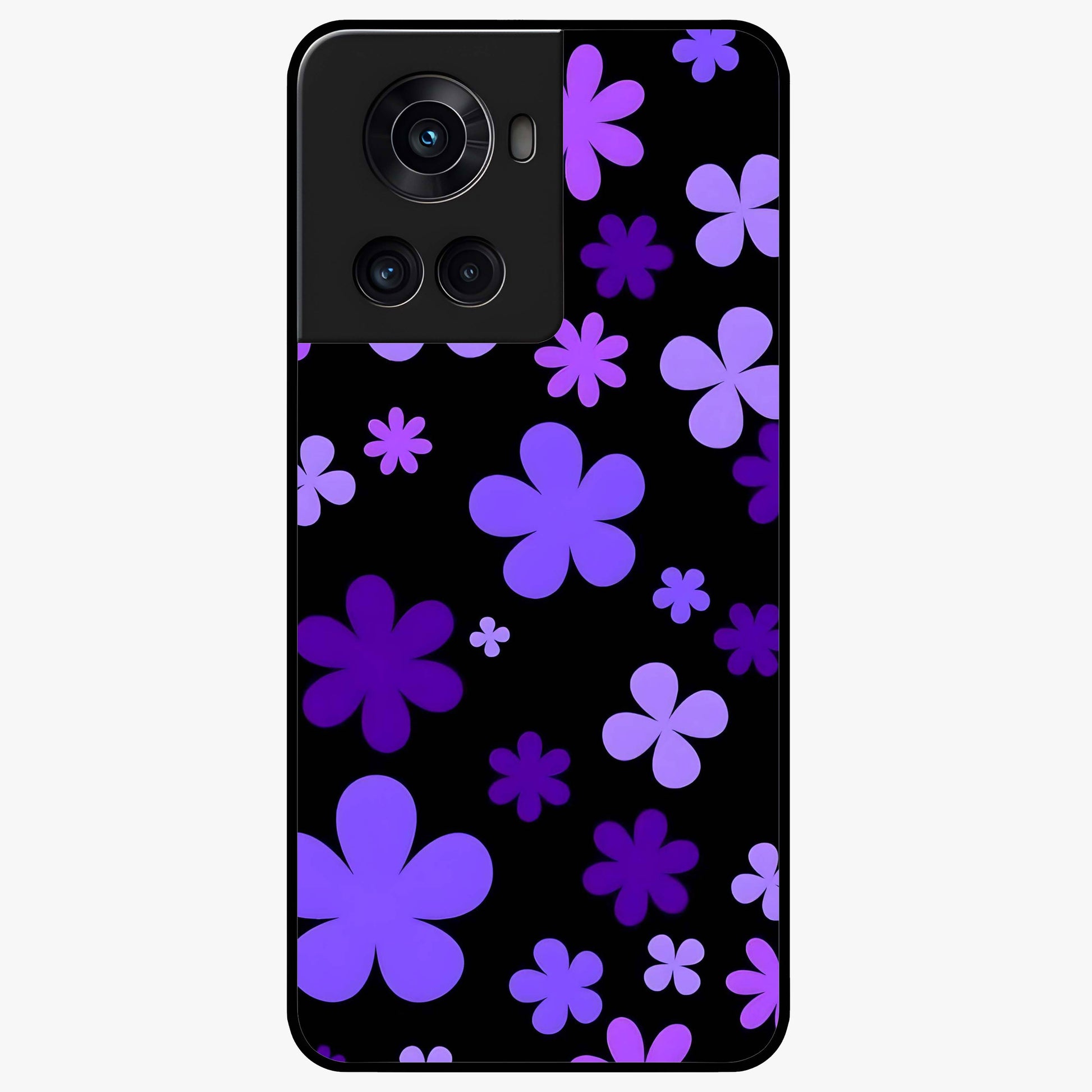 Blue Retro Pop Flowers Glass Case for 1+10R vibrant front view featuring retro floral artwork in bold blue tones