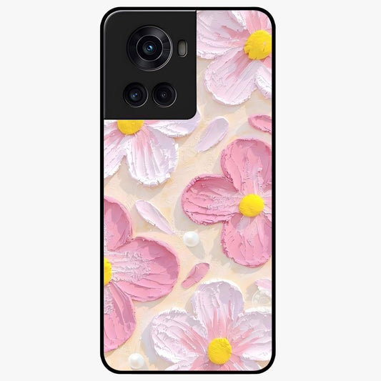 Blush Bloom Texture Glass Case for 1+10R artistic front view featuring textured floral blush artwork