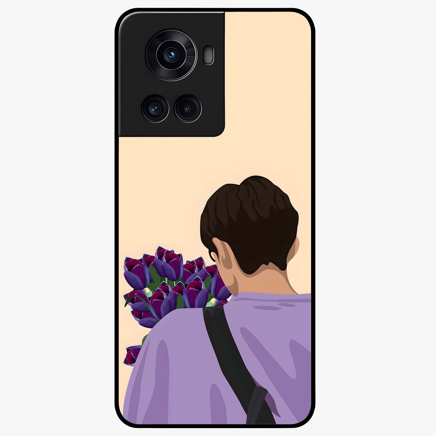 Boy Holding Flowers Glass Case for 1+10R aesthetic front view featuring soft illustrated character holding floral bouquet