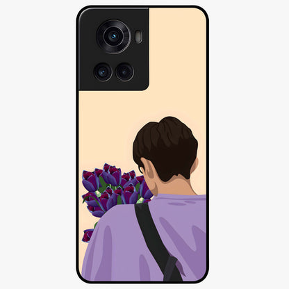 Boy Holding Flowers Glass Case for 1+10R aesthetic front view featuring soft illustrated character holding floral bouquet