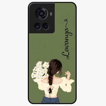 Braided Spring Beauty With Custom Name Glass Case for 1+10R elegant front view featuring braided floral artwork with personalized name design