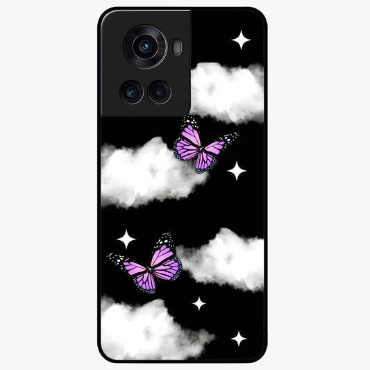 Butterfly Night Drift Glass Case for 1+10R dreamy front view featuring butterfly artwork with dark night inspired tones