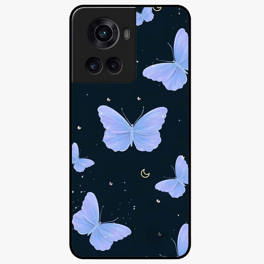 Butterfly With Stars Pattern Glass Case for 1+10R dreamy front view featuring butterfly artwork with star accents