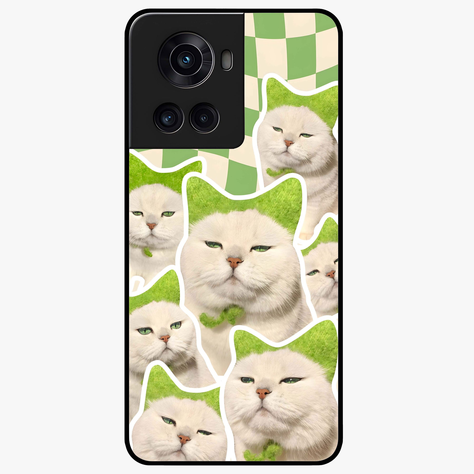 Cats Ethereal Bloom Glass Case for 1+10R artistic front view featuring cat illustration with soft floral bloom accents