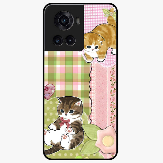 Cats Sweet Button Glass Case for 1+10R adorable front view featuring cute cat artwork with sweet pastel tones