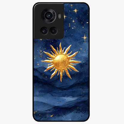 Celestial Blue Glow Glass Case for 1+10R radiant front view featuring glowing blue cosmic artwork