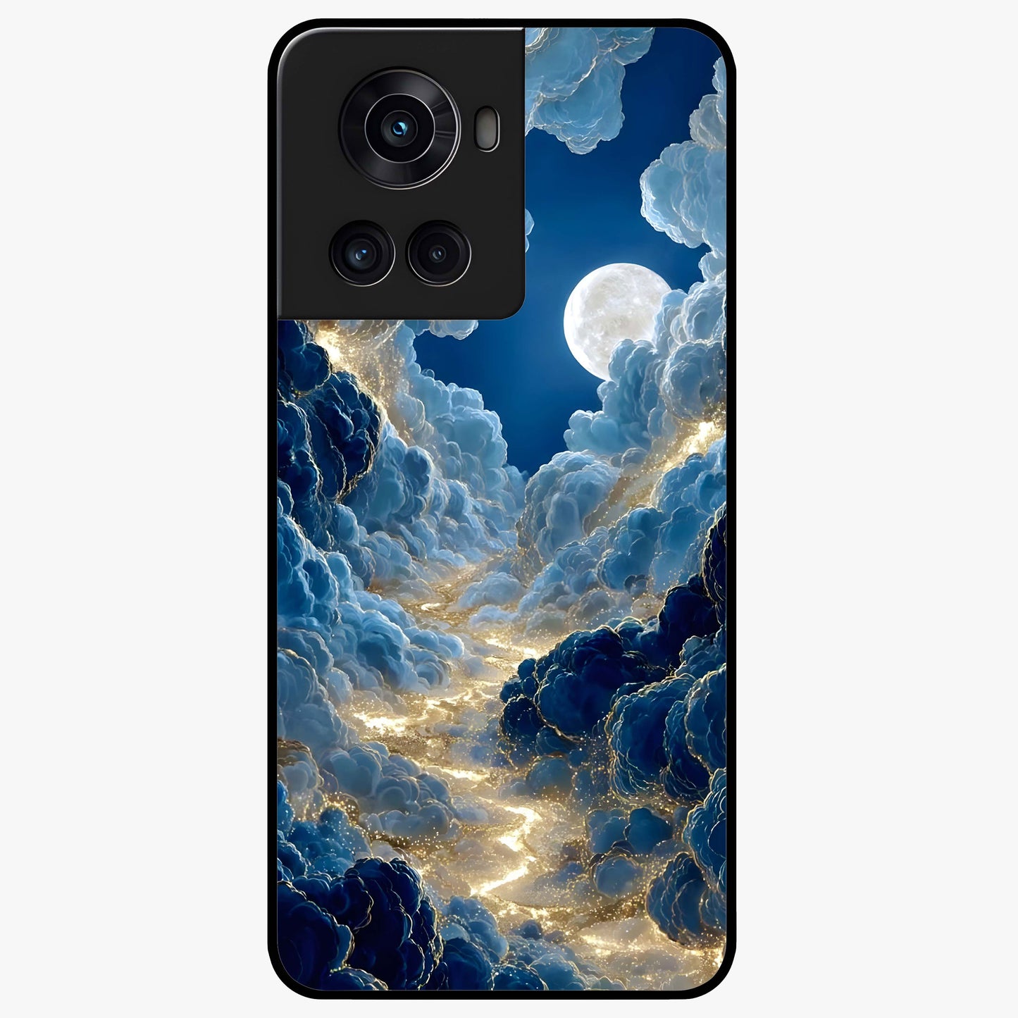 Celestial Cloud Path Glass Case for 1+10R serene front view featuring dreamy cloud pathway artwork