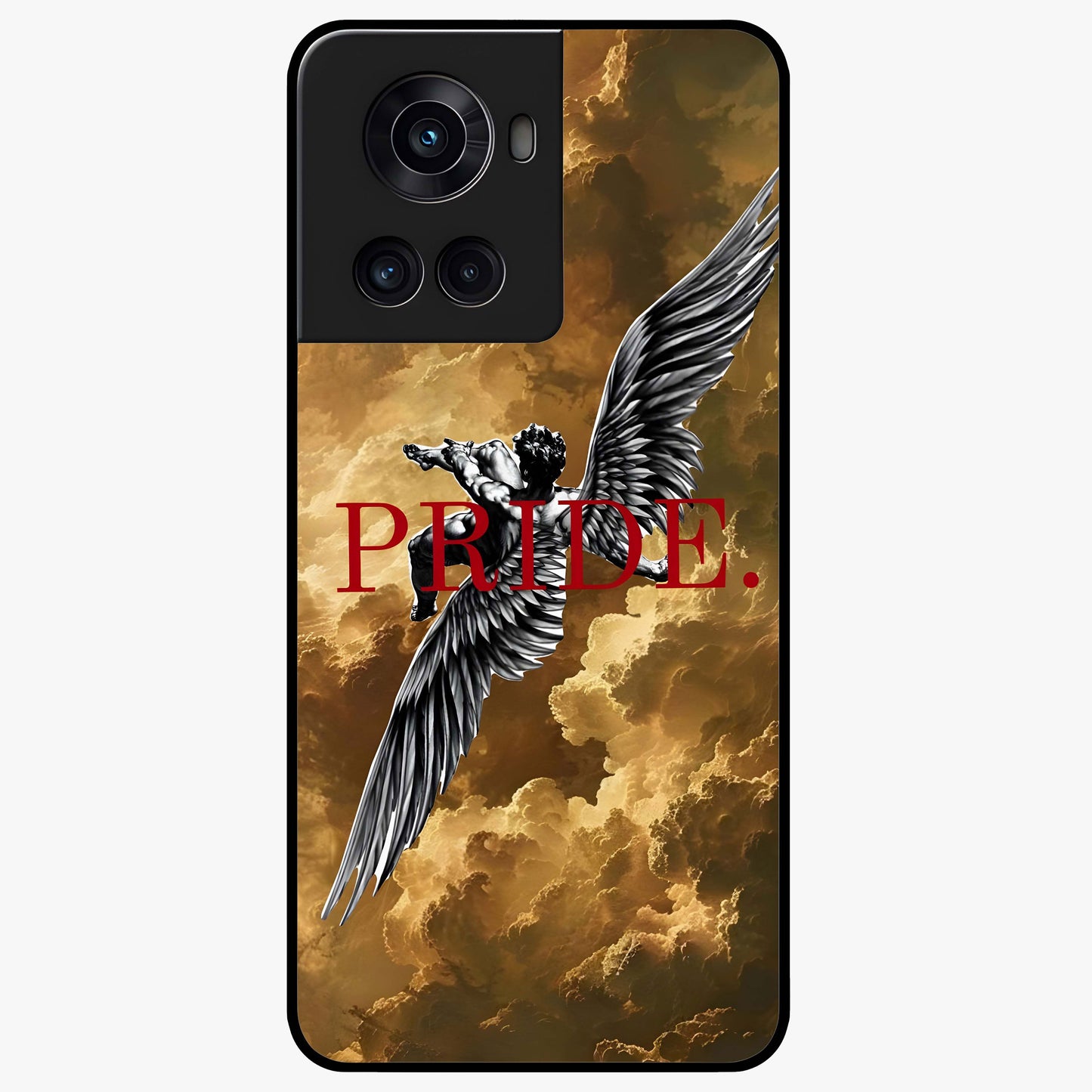 Celestial Fallen Pride Glass Case for 1+10R bold front view featuring dramatic cosmic artwork with dark celestial tones