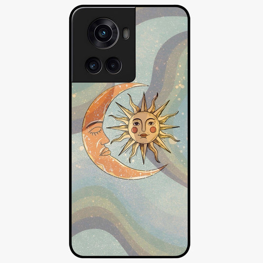 Celestial Harmony Vibes Glass Case for 1+10R serene front view featuring balanced cosmic artwork with calming tones