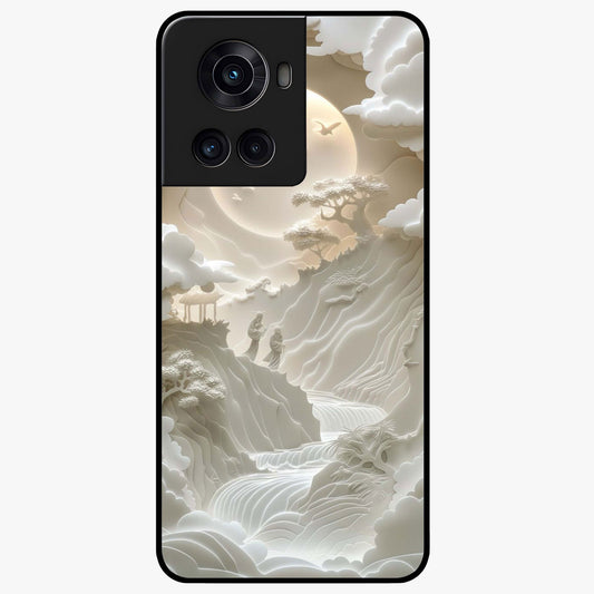 Celestial Origami Glass Case for 1+10R artistic front view featuring folded origami inspired cosmic artwork