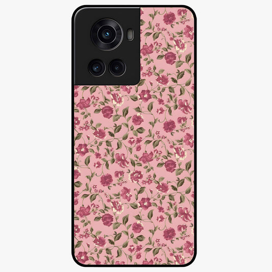 Charming Pink Floral Glass Case for 1+10R soft front view featuring delicate pink floral artwork
