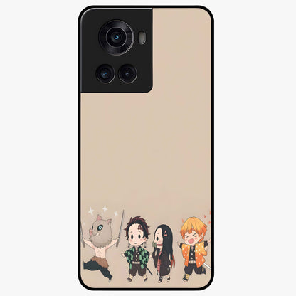 Chibi Demon Squad Glass Case for 1+10R playful front view featuring chibi style character artwork