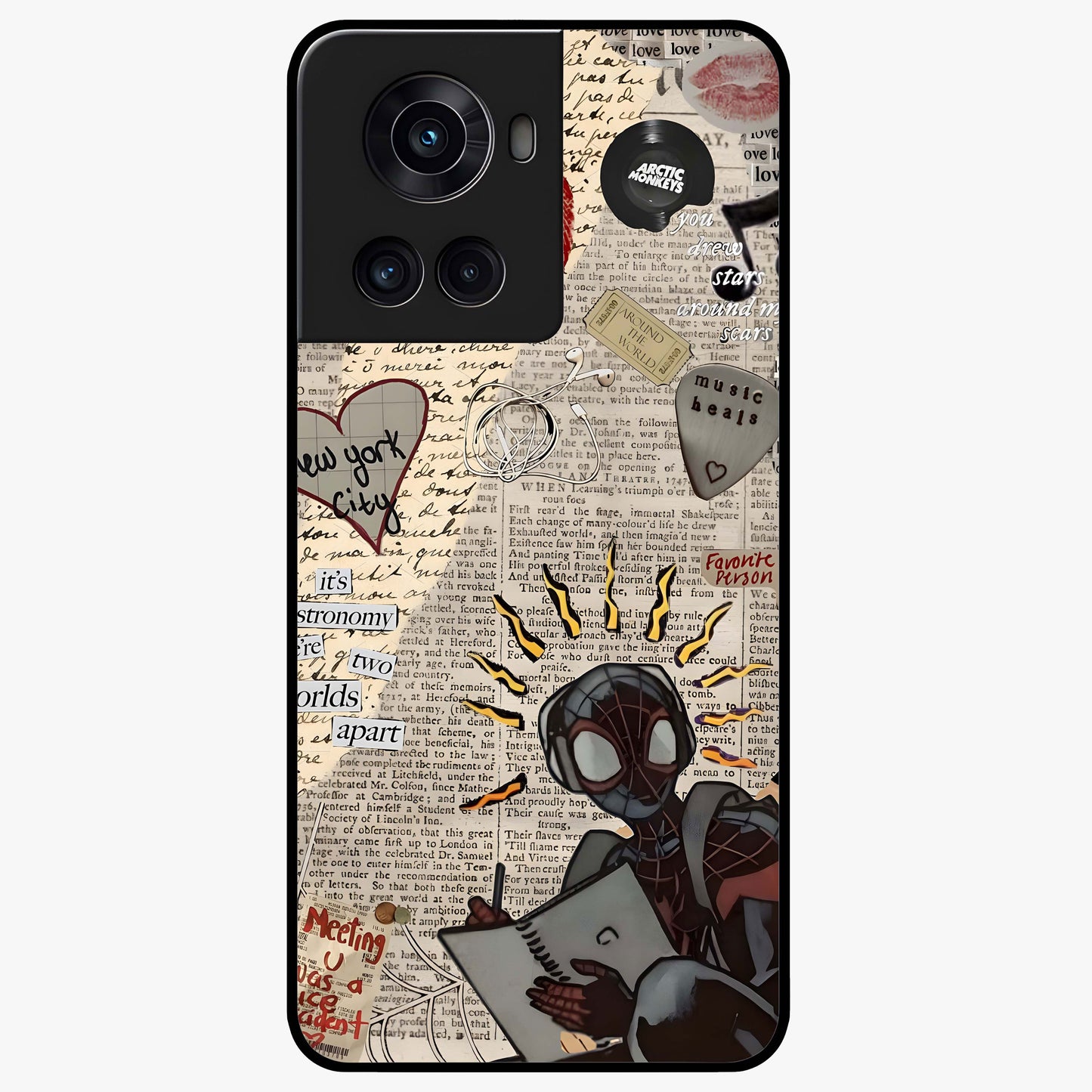 City Dream Sketch Glass Case for 1+10R showing full back design in clean flat view with artistic city sketch artwork and glossy glass finish.