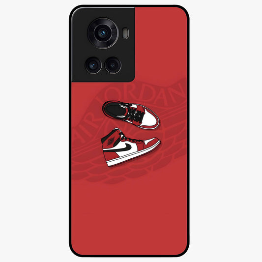 Classic Sneaker Float Glass Case for 1+10R showing full back design in clean flat view with floating sneaker artwork and glossy glass finish.