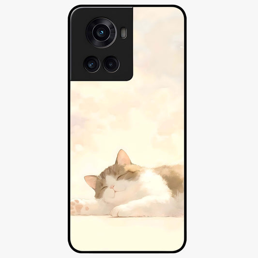 Cloud Nap Cat Glass Case for 1+10R adorable front view featuring cute sleeping cat artwork on soft cloud background