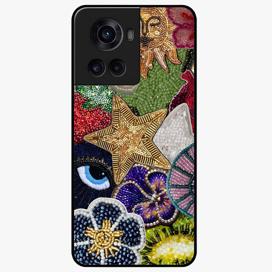 Cosmic Charm Shine Glass Case for 1+10R radiant front view featuring shimmering celestial artwork