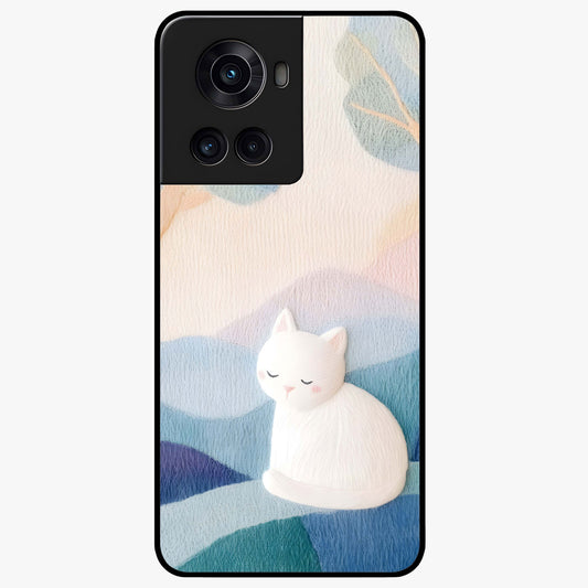 Cotton Dream Cat Glass Case for 1+10R soft front view featuring dreamy cat artwork in pastel tones