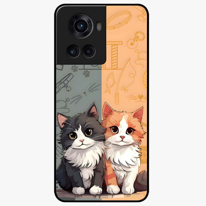 Cozy Cat Duo Glass Case for 1+10R adorable front view featuring two cats in warm aesthetic artwork