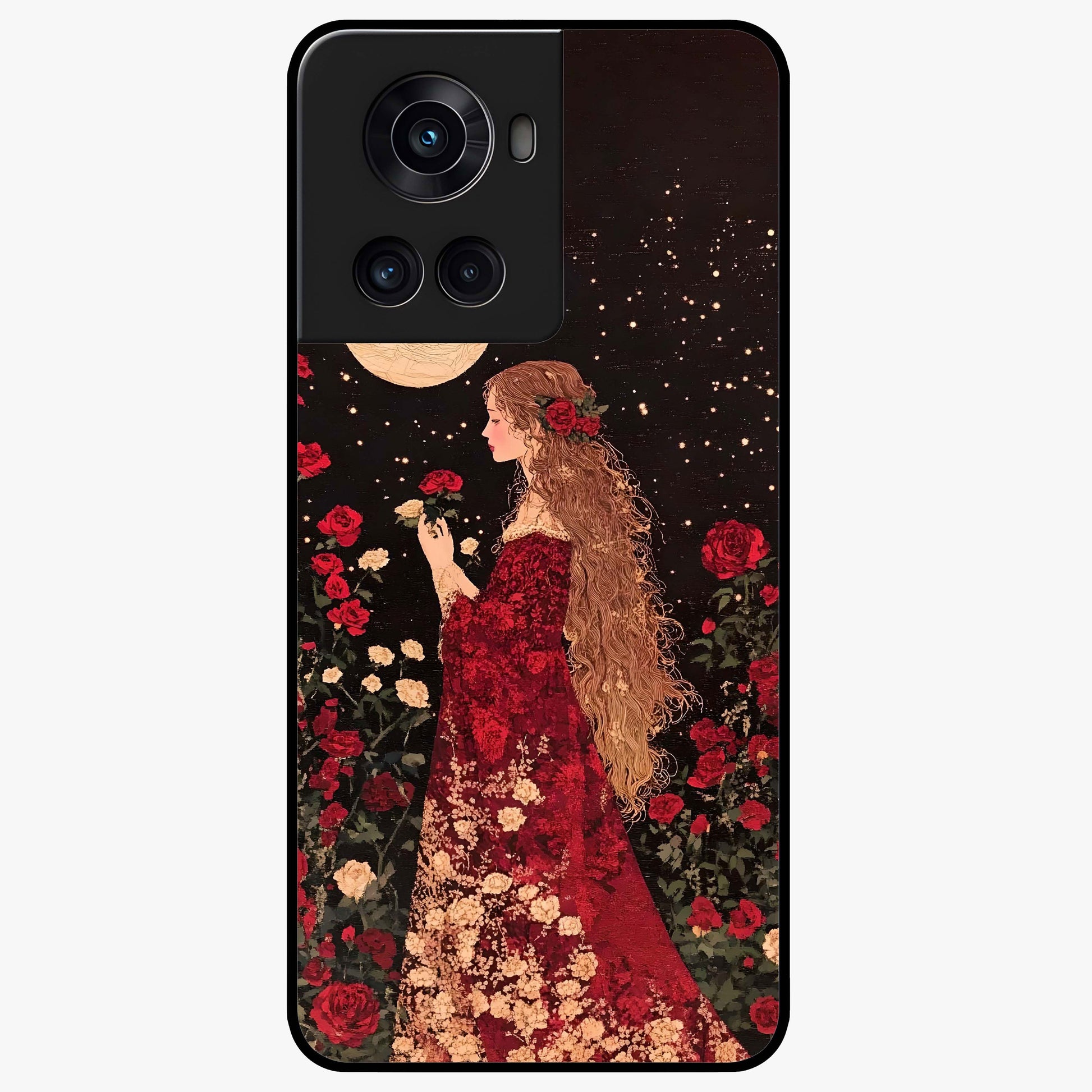 Crimson Dreams Glass Case for 1+10R elegant front view featuring rich red artistic artwork